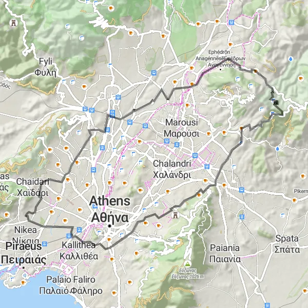 Map miniature of "Penteli Observatory Loop" cycling inspiration in Attiki, Greece. Generated by Tarmacs.app cycling route planner