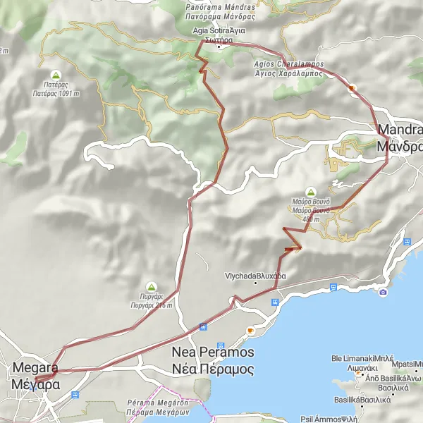 Map miniature of "Megara Gravel Loop" cycling inspiration in Attiki, Greece. Generated by Tarmacs.app cycling route planner