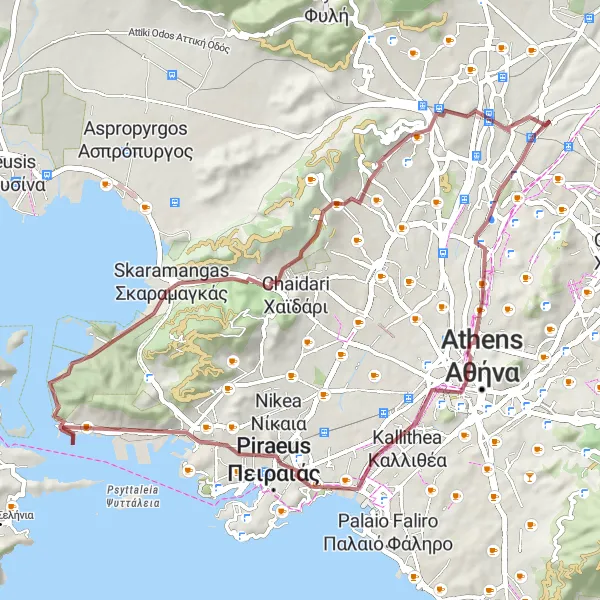 Map miniature of "The Gravel Adventure" cycling inspiration in Attiki, Greece. Generated by Tarmacs.app cycling route planner