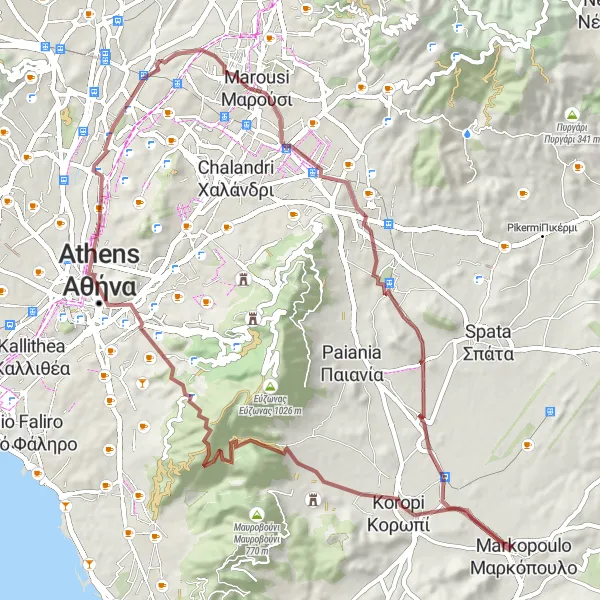 Map miniature of "Off the Beaten Path" cycling inspiration in Attiki, Greece. Generated by Tarmacs.app cycling route planner