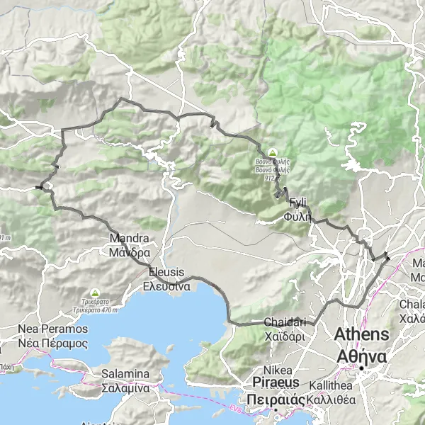 Map miniature of "Mountain Escape" cycling inspiration in Attiki, Greece. Generated by Tarmacs.app cycling route planner