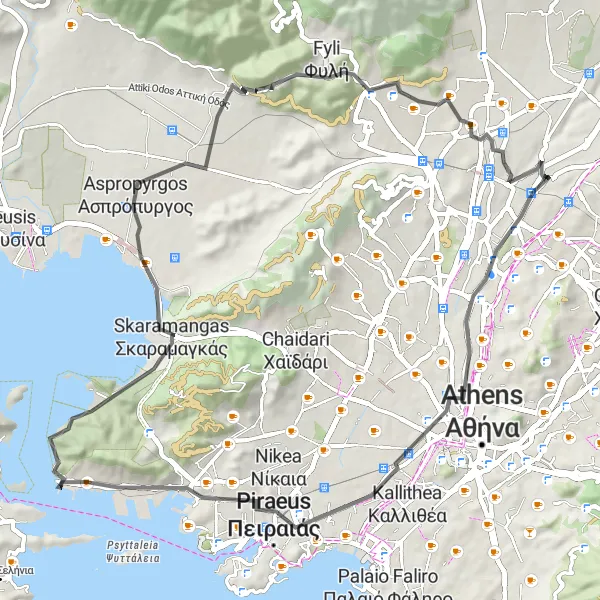 Map miniature of "Maritime Delights" cycling inspiration in Attiki, Greece. Generated by Tarmacs.app cycling route planner