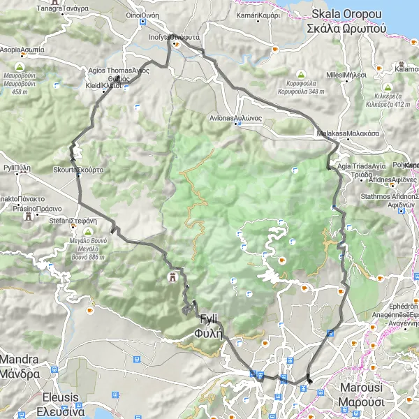 Map miniature of "The Scenic Skourta Tour" cycling inspiration in Attiki, Greece. Generated by Tarmacs.app cycling route planner