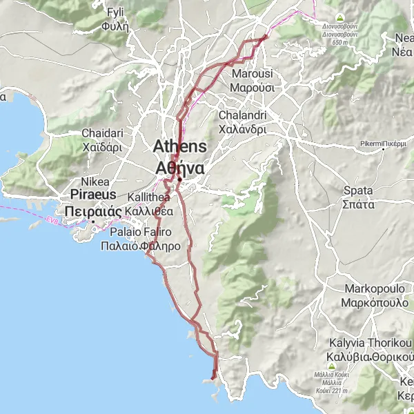 Map miniature of "Nea Erythraia - A thrilling gravel cycling adventure" cycling inspiration in Attiki, Greece. Generated by Tarmacs.app cycling route planner