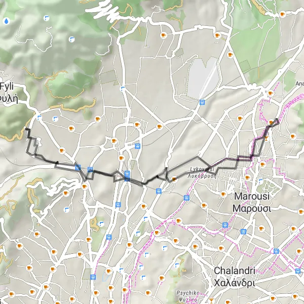 Map miniature of "Nea Erythrea Loop" cycling inspiration in Attiki, Greece. Generated by Tarmacs.app cycling route planner
