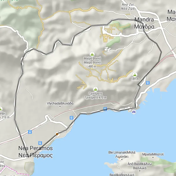 Map miniature of "Coastal Ride" cycling inspiration in Attiki, Greece. Generated by Tarmacs.app cycling route planner