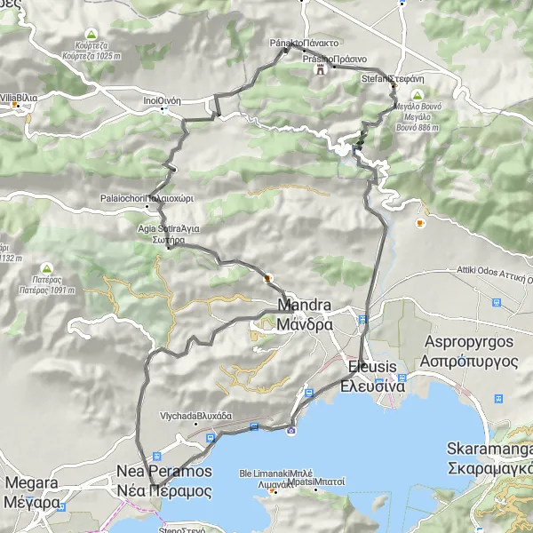 Map miniature of "Mountainous Escape" cycling inspiration in Attiki, Greece. Generated by Tarmacs.app cycling route planner