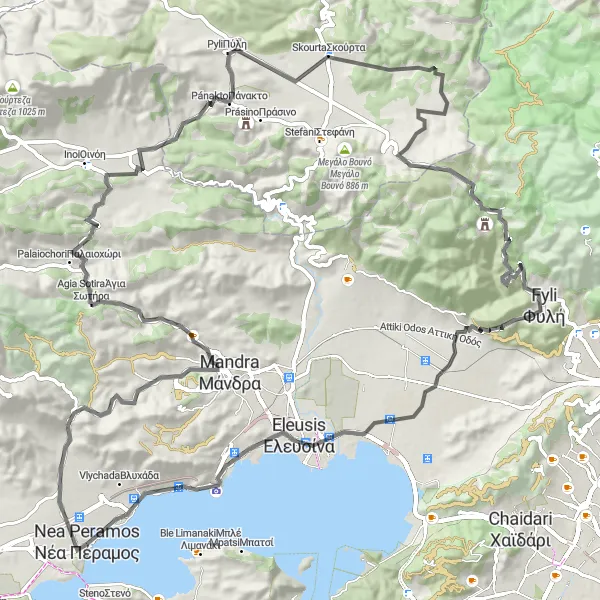 Map miniature of "Mountain Challenge" cycling inspiration in Attiki, Greece. Generated by Tarmacs.app cycling route planner