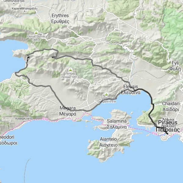 Map miniature of "Coastal Road Adventure" cycling inspiration in Attiki, Greece. Generated by Tarmacs.app cycling route planner