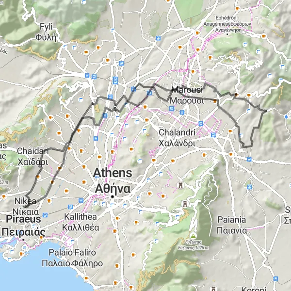 Map miniature of "Cultural and Natural Highlights" cycling inspiration in Attiki, Greece. Generated by Tarmacs.app cycling route planner