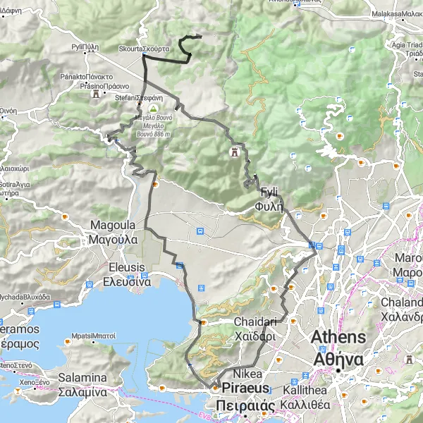 Map miniature of "Challenging Mountain Ride" cycling inspiration in Attiki, Greece. Generated by Tarmacs.app cycling route planner