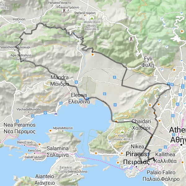 Map miniature of "Scenic Route along the Coastline" cycling inspiration in Attiki, Greece. Generated by Tarmacs.app cycling route planner