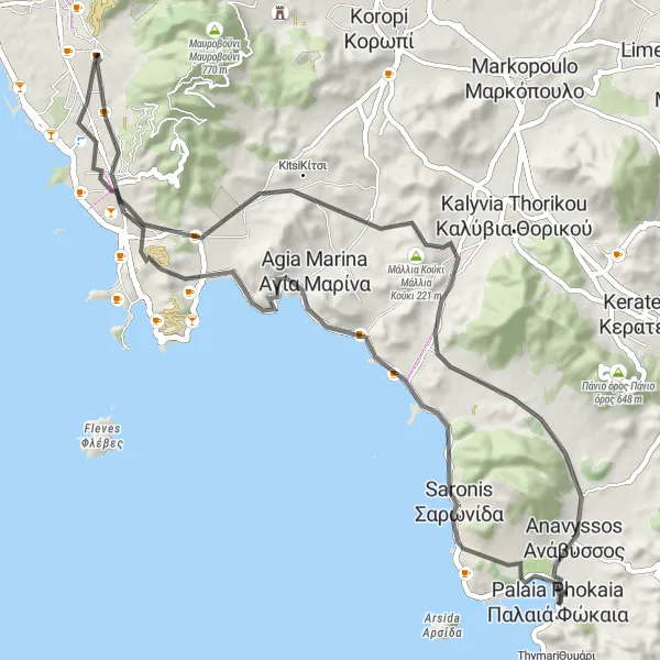 Map miniature of "Varkiza-Xerochabos Loop" cycling inspiration in Attiki, Greece. Generated by Tarmacs.app cycling route planner