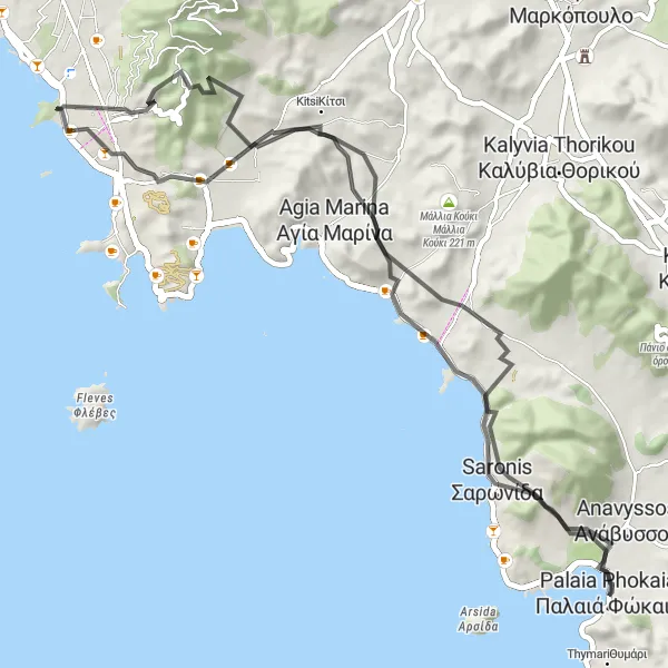 Map miniature of "Glyfada-Vari Loop" cycling inspiration in Attiki, Greece. Generated by Tarmacs.app cycling route planner