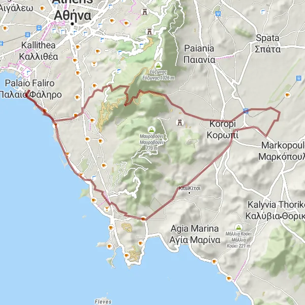 Map miniature of "Coastal Delight" cycling inspiration in Attiki, Greece. Generated by Tarmacs.app cycling route planner