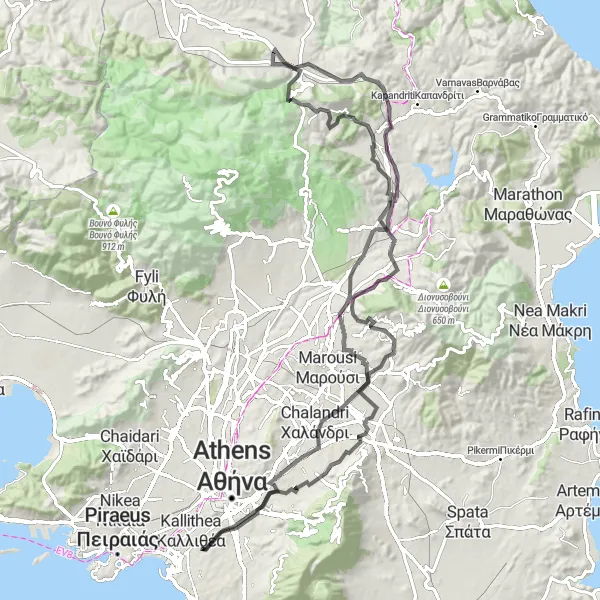 Map miniature of "Ymittos Loop" cycling inspiration in Attiki, Greece. Generated by Tarmacs.app cycling route planner