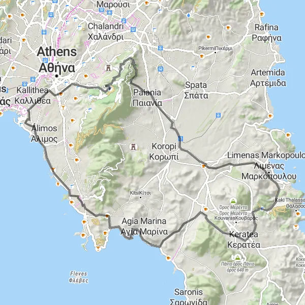 Map miniature of "Athens Coastal Ride" cycling inspiration in Attiki, Greece. Generated by Tarmacs.app cycling route planner