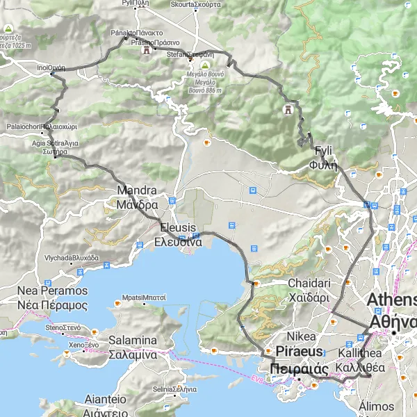 Map miniature of "Athenian Hills Loop" cycling inspiration in Attiki, Greece. Generated by Tarmacs.app cycling route planner