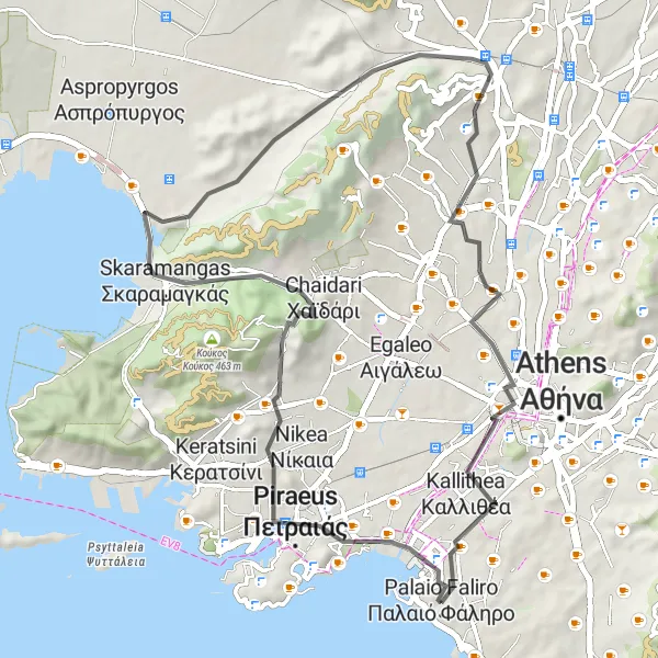 Map miniature of "Coastal Delights" cycling inspiration in Attiki, Greece. Generated by Tarmacs.app cycling route planner