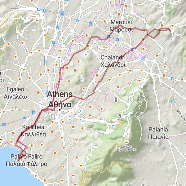 Map miniature of "Gravel Adventure through Peneteli's Scenic Landscapes" cycling inspiration in Attiki, Greece. Generated by Tarmacs.app cycling route planner