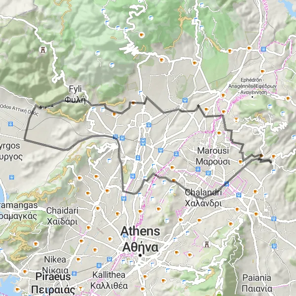 Map miniature of "Historic Landmarks and Natural Beauty" cycling inspiration in Attiki, Greece. Generated by Tarmacs.app cycling route planner