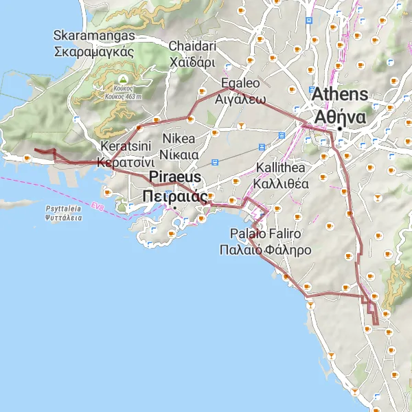 Map miniature of "Ancient Trail and Arch Adventure" cycling inspiration in Attiki, Greece. Generated by Tarmacs.app cycling route planner
