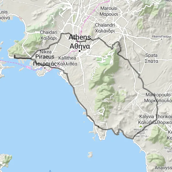 Map miniature of "Round-trip Cycling Route from Pérama to Κοκκινόβραχος" cycling inspiration in Attiki, Greece. Generated by Tarmacs.app cycling route planner