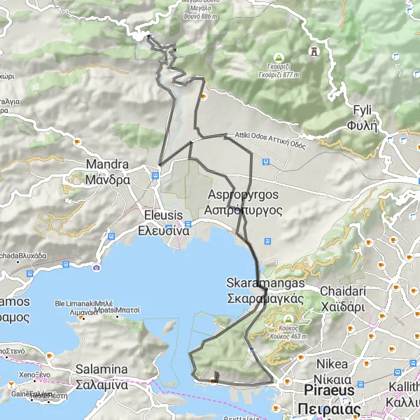 Map miniature of "Scenic Coastal Route" cycling inspiration in Attiki, Greece. Generated by Tarmacs.app cycling route planner