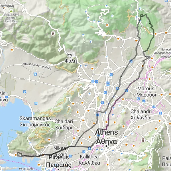 Map miniature of "Coastal Loop to Keratsini" cycling inspiration in Attiki, Greece. Generated by Tarmacs.app cycling route planner