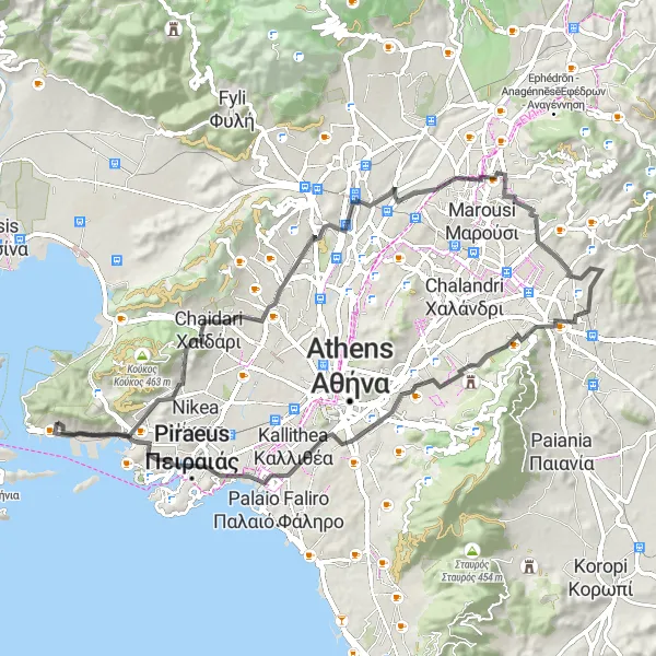 Map miniature of "Urban Exploration and Cultural Delights" cycling inspiration in Attiki, Greece. Generated by Tarmacs.app cycling route planner