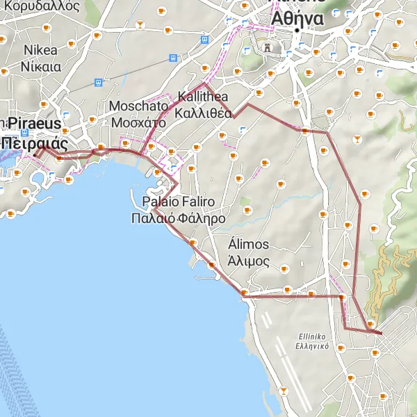 Map miniature of "Coastal Challenge" cycling inspiration in Attiki, Greece. Generated by Tarmacs.app cycling route planner