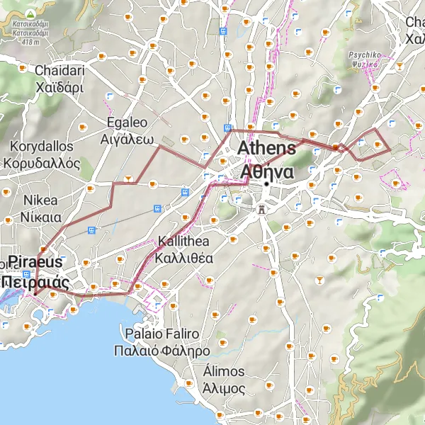 Map miniature of "Gravel Ride to Athens" cycling inspiration in Attiki, Greece. Generated by Tarmacs.app cycling route planner