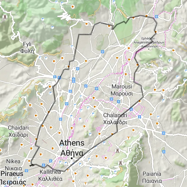 Map miniature of "Mountain Escape" cycling inspiration in Attiki, Greece. Generated by Tarmacs.app cycling route planner