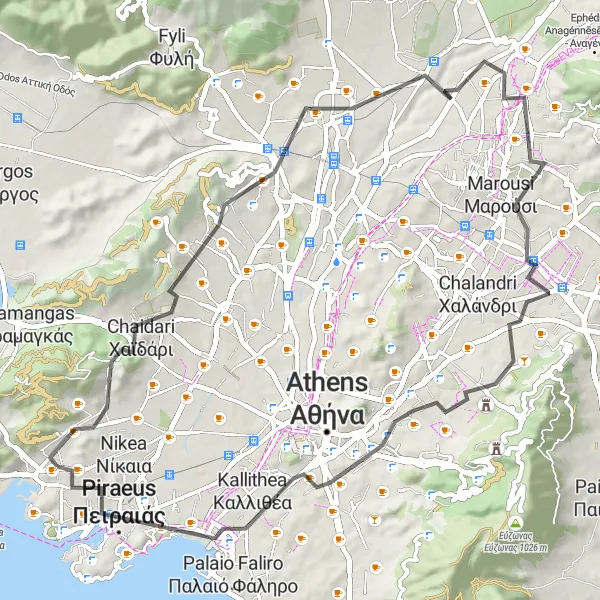 Map miniature of "Urban Jungle Ride" cycling inspiration in Attiki, Greece. Generated by Tarmacs.app cycling route planner