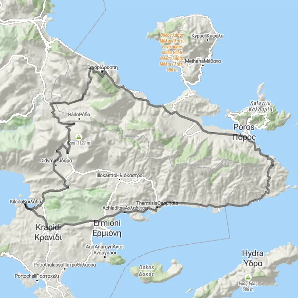 Map miniature of "Epic Argolid Adventure" cycling inspiration in Attiki, Greece. Generated by Tarmacs.app cycling route planner