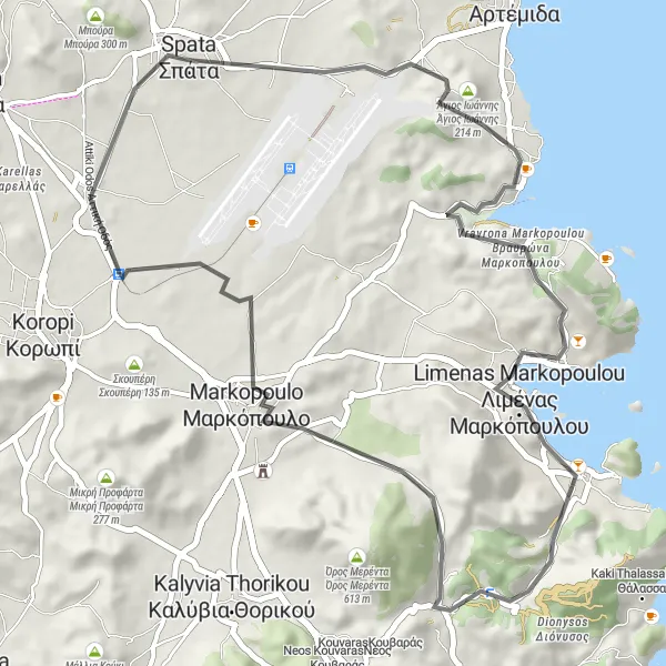 Map miniature of "Spáta – Πόρτο Ράφτη" cycling inspiration in Attiki, Greece. Generated by Tarmacs.app cycling route planner