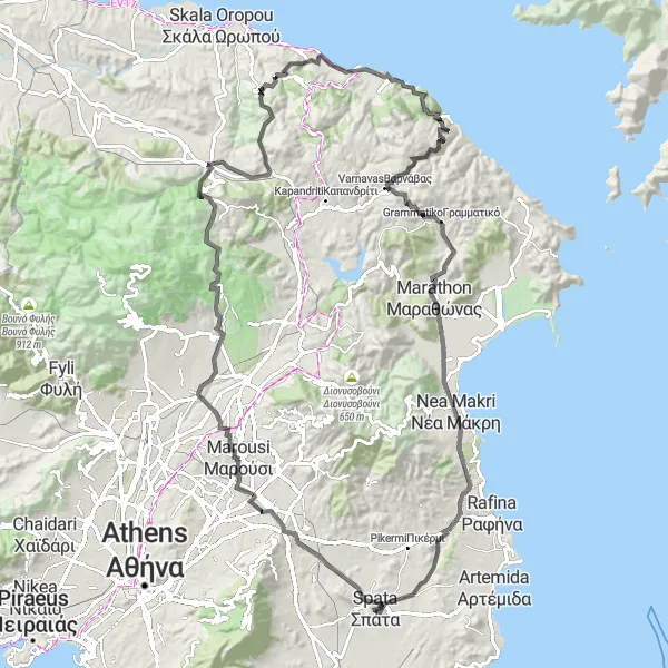 Map miniature of "Historic Route through Attiki" cycling inspiration in Attiki, Greece. Generated by Tarmacs.app cycling route planner