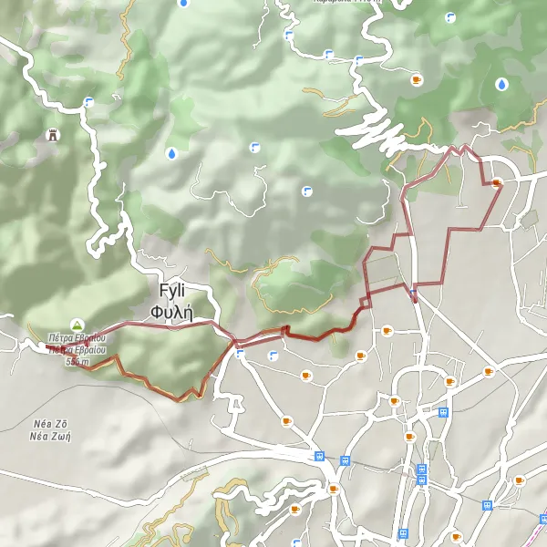 Map miniature of "Thrakomakedones - Korakofoleza Gravel Ride" cycling inspiration in Attiki, Greece. Generated by Tarmacs.app cycling route planner
