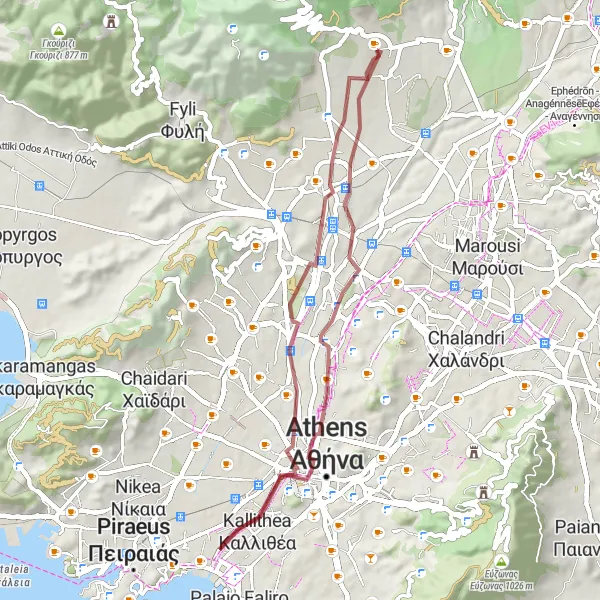 Map miniature of "Mountain Views and Ancient Temples" cycling inspiration in Attiki, Greece. Generated by Tarmacs.app cycling route planner