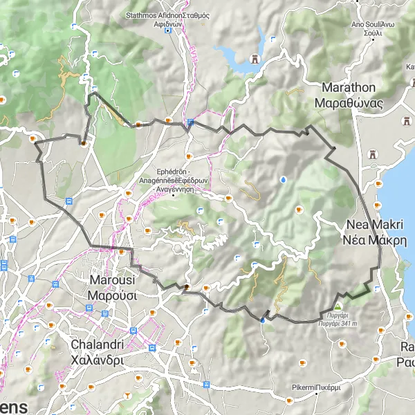 Map miniature of "Scenic Penteli and Kifissia" cycling inspiration in Attiki, Greece. Generated by Tarmacs.app cycling route planner