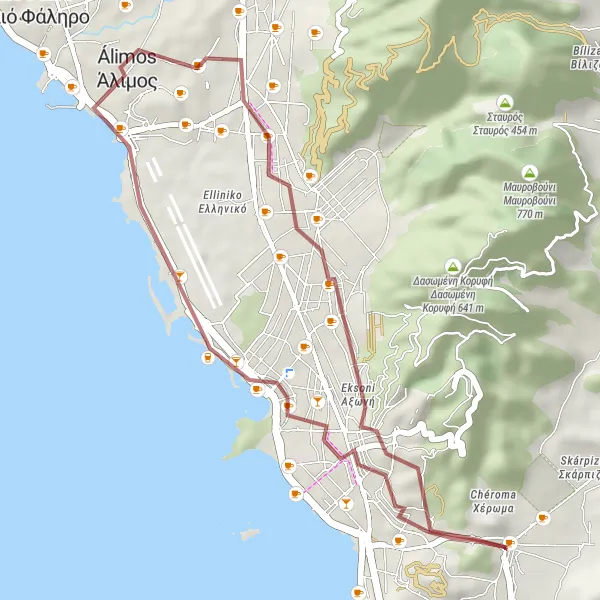 Map miniature of "Vari to Glyfada Gravel Ride" cycling inspiration in Attiki, Greece. Generated by Tarmacs.app cycling route planner