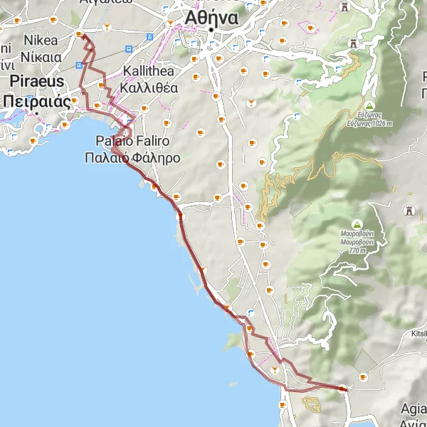 Map miniature of "Vári to Voula Gravel Route" cycling inspiration in Attiki, Greece. Generated by Tarmacs.app cycling route planner