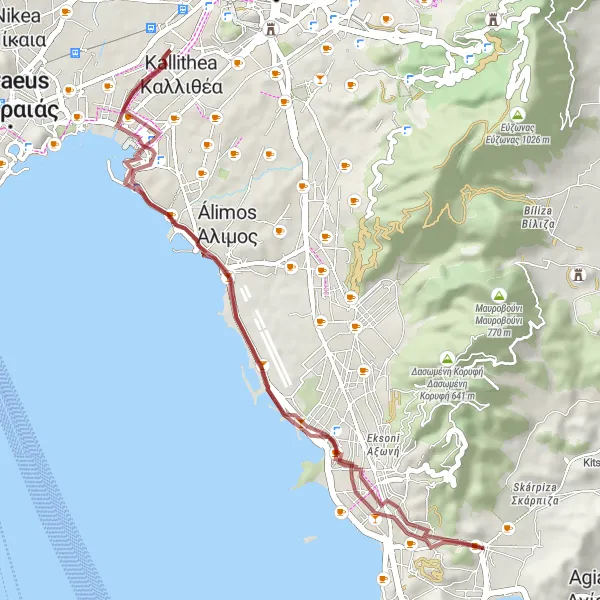 Map miniature of "Vari to Glyfada Gravel Loop" cycling inspiration in Attiki, Greece. Generated by Tarmacs.app cycling route planner