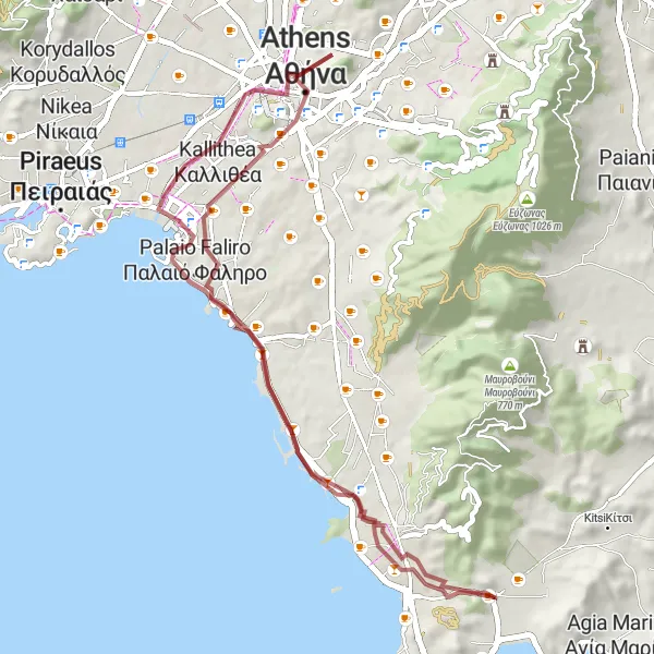 Map miniature of "Vári to SOS Children's Village Vari Gravel Route" cycling inspiration in Attiki, Greece. Generated by Tarmacs.app cycling route planner