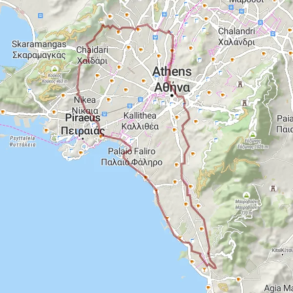 Map miniature of "Glyfada and Nikea Gravel Adventure" cycling inspiration in Attiki, Greece. Generated by Tarmacs.app cycling route planner