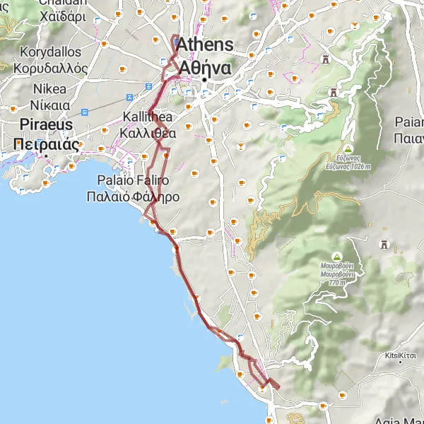 Map miniature of "Coastal Adventure" cycling inspiration in Attiki, Greece. Generated by Tarmacs.app cycling route planner