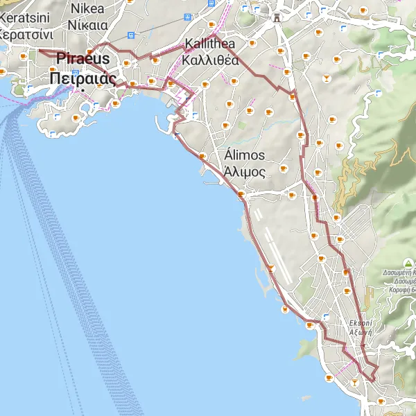 Map miniature of "Argyroupoli Exploration" cycling inspiration in Attiki, Greece. Generated by Tarmacs.app cycling route planner