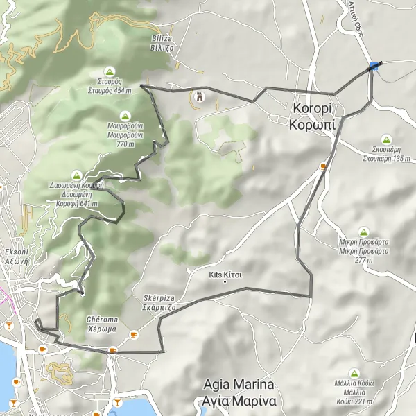 Map miniature of "Scenic Ride to Voúla Castle" cycling inspiration in Attiki, Greece. Generated by Tarmacs.app cycling route planner