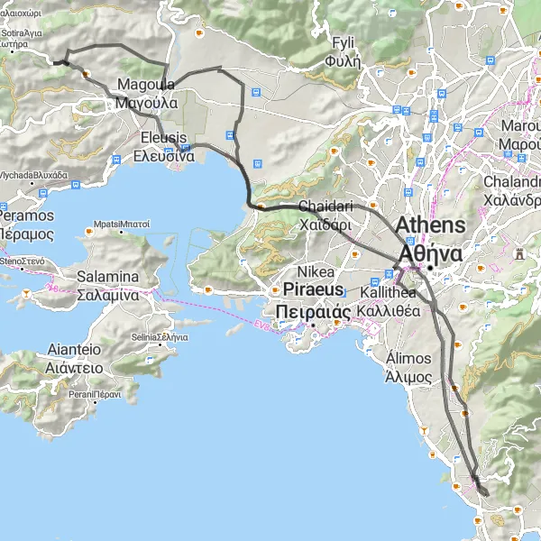 Map miniature of "Athens Endurance Challenge" cycling inspiration in Attiki, Greece. Generated by Tarmacs.app cycling route planner