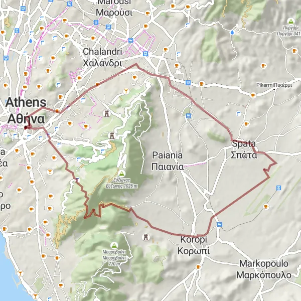 Map miniature of "Gravel Adventure" cycling inspiration in Attiki, Greece. Generated by Tarmacs.app cycling route planner